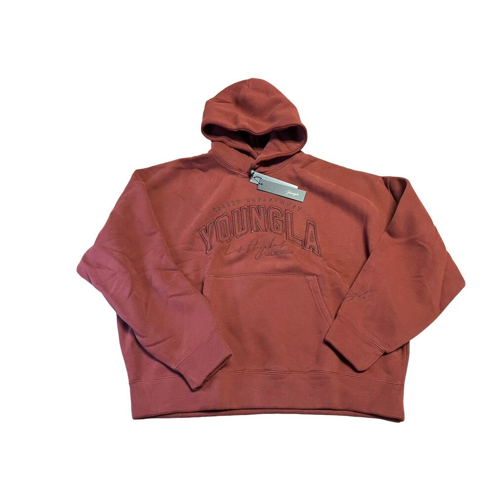 YoungLA Womens Hoodie Pullover Size M Brick Red NWT Embroidered W5192